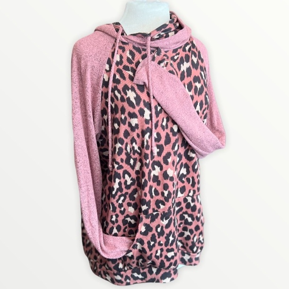 Pink Leopard Print Side Tie Hoodie